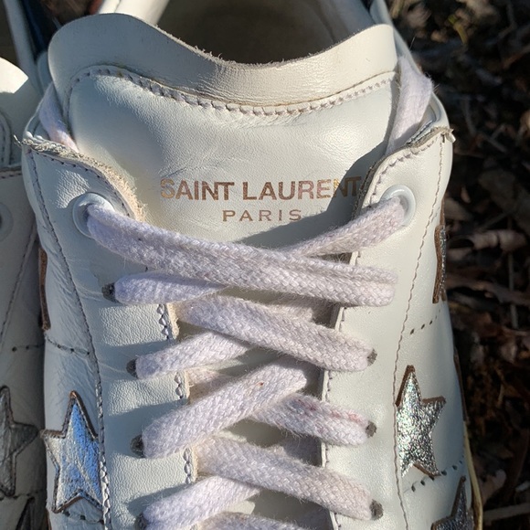 Saint Laurent Paris bright white silver star navy Sneakers Sz 42 1/2 designer - Picture 16 of 17
